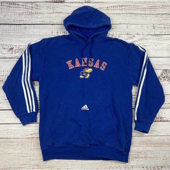 Vintage Adidas Kansas Jayhawks KU Hoodie Blue Size Small - Picture 1 of 4